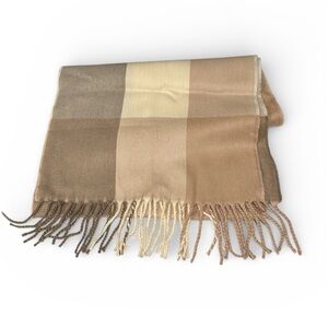 Unbranded 100% Cashmere Made in Scotland Plaid Fringe Scarf in Brown Tones